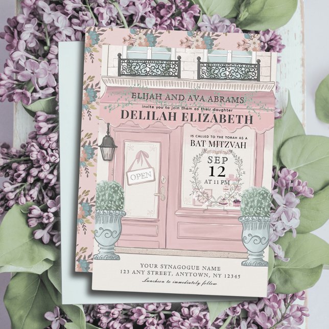 French Bakery Patisserie Paris Pink Bat Mitzvah Invitation (Creator Uploaded)
