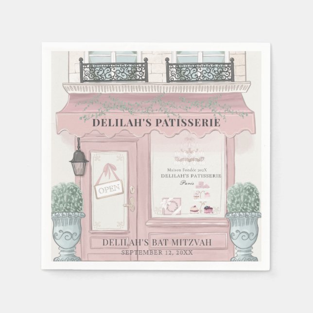 French Bakery Patisserie Paris Pink Bat Mitzvah Napkin (Front)