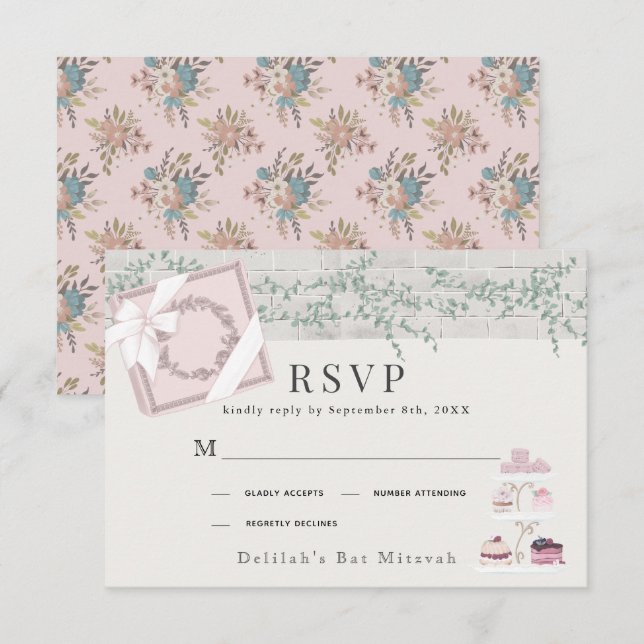 French Bakery Patisserie Paris Pink Bat Mitzvah RSVP Card (Front/Back)