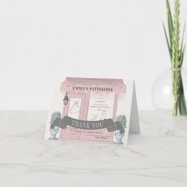 French Bakery Patisserie Paris Pink Birthday Thank You Card (Front)