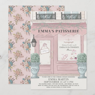 French Bakery Patisserie Paris Pink Bridal Shower Invitation