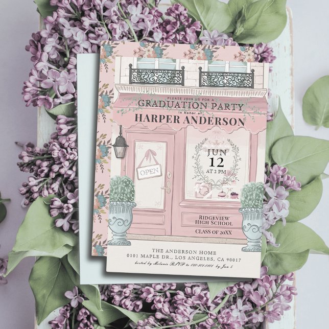 French Bakery Patisserie Paris Pink Graduation Invitation (Creator Uploaded)