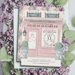 French Bakery Patisserie Paris QR Pink Bat Mitzvah Invitation<br><div class="desc">This cute french cafe/bakery/patisserie theme Bat Mitzvah invitation features a cream background with a french patisserie/bakery/cafe storefront in pink. The reverse side features your QR code on a light pink background with floral patterns. Personalise for your needs. You can find more matching products at my store.</div>