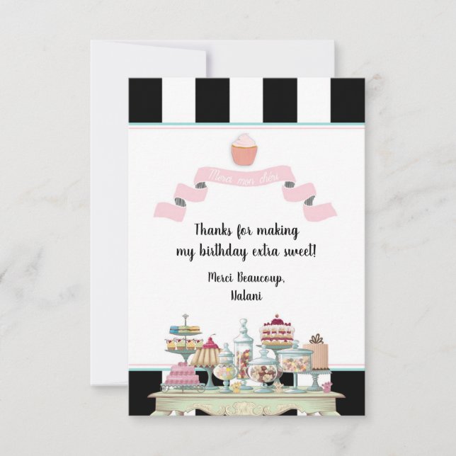 French Bakery Sweet Treats Birthday Thank You Card (Front)