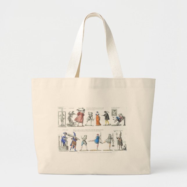 French Ballet Character Illustrations Large Tote Bag (Front)