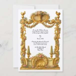 French Baroque Rococo Color Floral Border Invitation