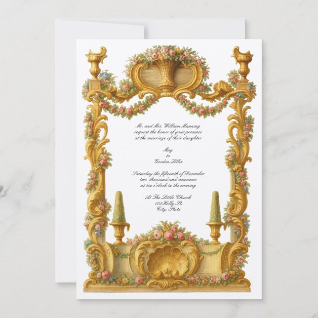 French Baroque Rococo Color Floral Border Invitation (Front)