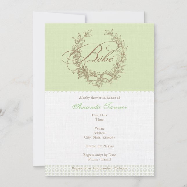 French Bebe Shower Invitation - Green (Front)