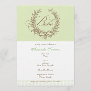 French Bebe Shower Invitation - Green