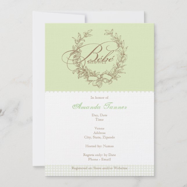 French Bebe Shower Invitation - Green (Front)