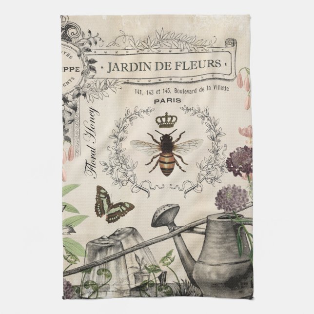 FRENCH BEE GARDEN TEA TOWEL (Vertical)