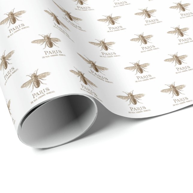 French Bee Paris Vintage Seamless Wrapping Paper (Roll Corner)