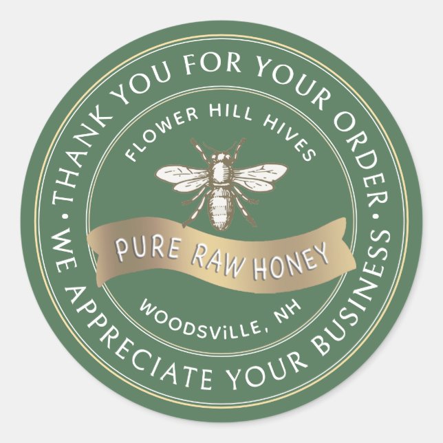 French Bee with Gold Banner Beekeeper Thank You    Classic Round Sticker (Front)