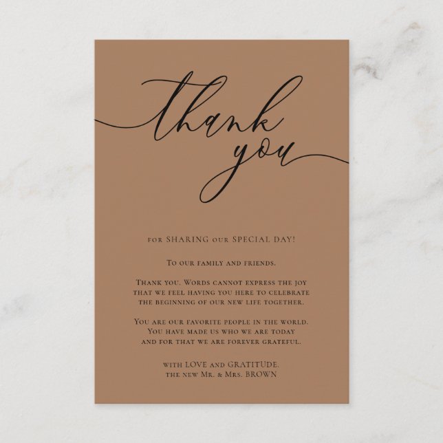 French beige Calligraphy Custom Photo Thank You Enclosure Card (Front)