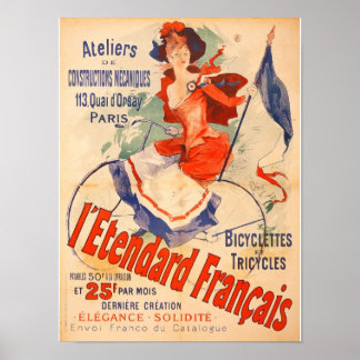 French Bicycle Woman Vintage Art Print