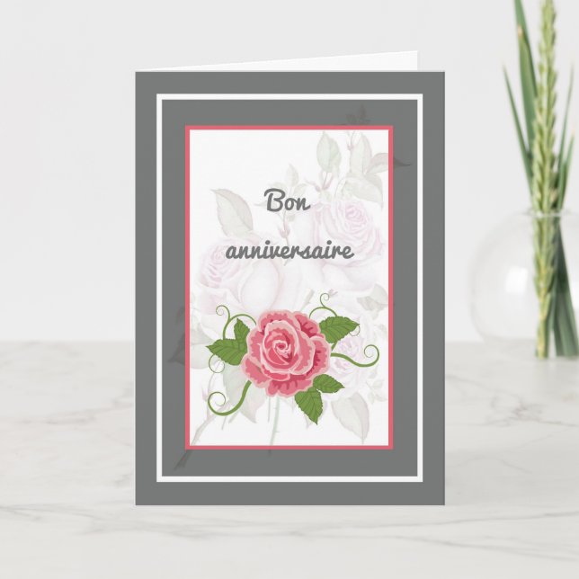 French Birthday Card with Roses (Front)