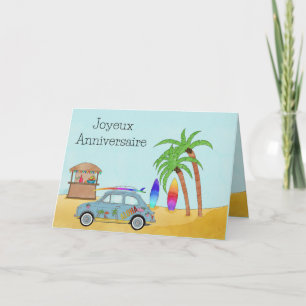 French Birthday Hawaii Surf Fiat 500 Card