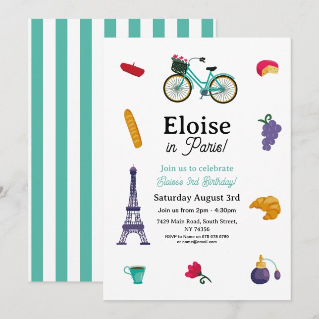 French Birthday Paris Girls Fun - Any Age Invitation (Front/Back)
