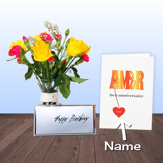 French Birthday personalised name AMOUR Card (Creator Uploaded)