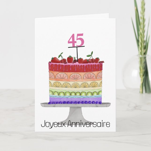French Birthday Rainbow Colours Cake Card (Front)