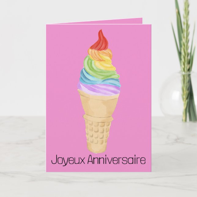 French Birthday Rainbow Gay Pride Ice Cream  Card (Front)
