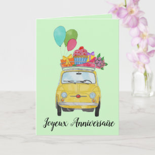 French Birthday Retro Fiat 500 Card