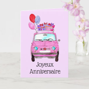French Birthday Retro Fiat 500 Card
