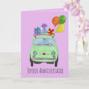 French Birthday Retro Fiat 500 Card