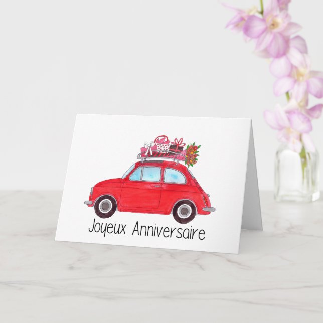 French Birthday Retro Fiat 500 Card (Orchid)