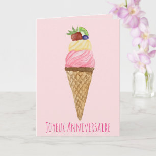 French Birthday Watercolor Ice Cream  Card