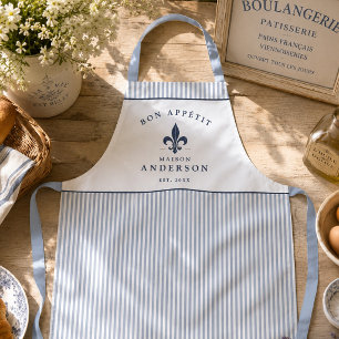 French Bistro Blue Stripe Custom Fleur de Lis Apron