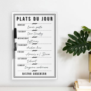 French Bistro Personalized Weekly Menu Dry Erase Board