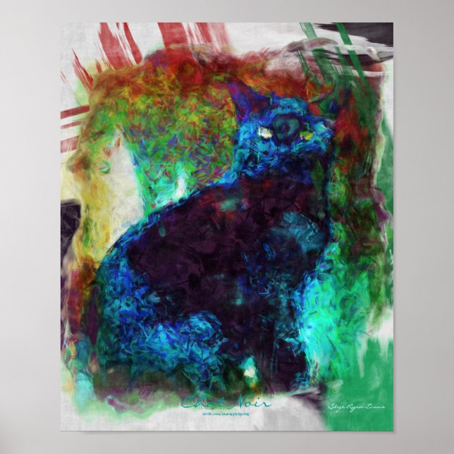French Black Cat "Chat Noir" Abstract Art Poster (Front)