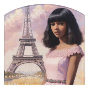 French Black Girl Pink Parisian Art Door Sign