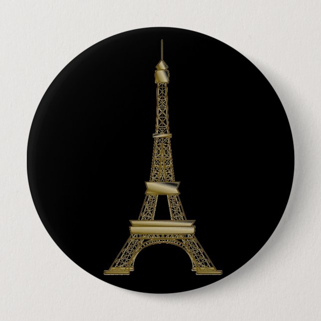 French Black & Gold Eiffel Tower Button Pin (Front)