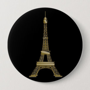 French Black & Gold Eiffel Tower Button Pin