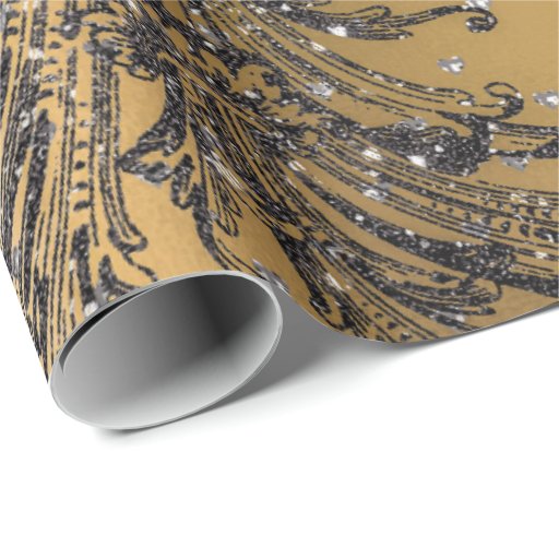 Image of French Black Lace Royal Floral Hearts Damask Gold Wrapping Paper