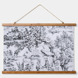 French Black White Toile Chinoiserie Rustic Style  Hanging Tapestry