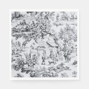 French Black White Toile Chinoiserie Rustic Style  Napkin