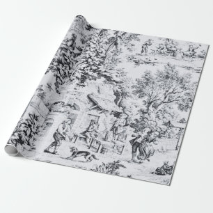 French Black White Toile Rustic Style Decoupage Wrapping Paper