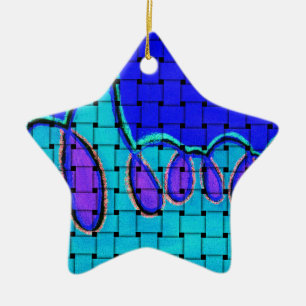 French Blue Abstract with Woven Texture Ceramic Tree Decoration