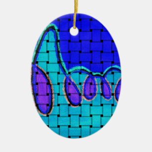 French Blue Abstract with Woven Texture Ceramic Tree Decoration