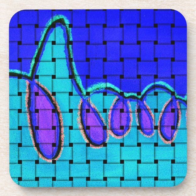 French Blue Abstract with Woven Texture Coaster (Front)