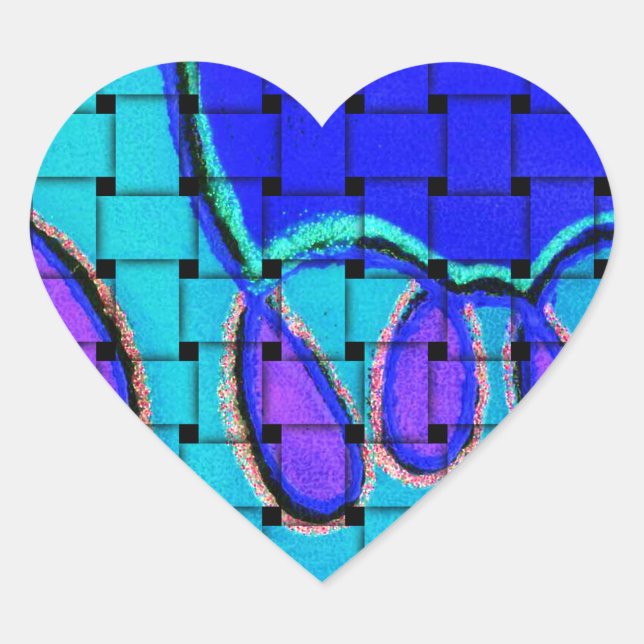 French Blue Abstract with Woven Texture Heart Sticker (Front)