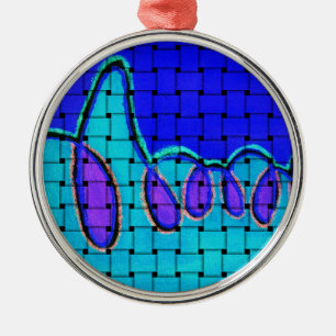 French Blue Abstract with Woven Texture Metal Tree Decoration