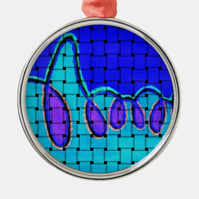 French Blue Abstract with Woven Texture Metal Tree Decoration (Front)