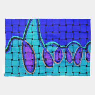 French Blue Abstract with Woven Texture Tea Towel