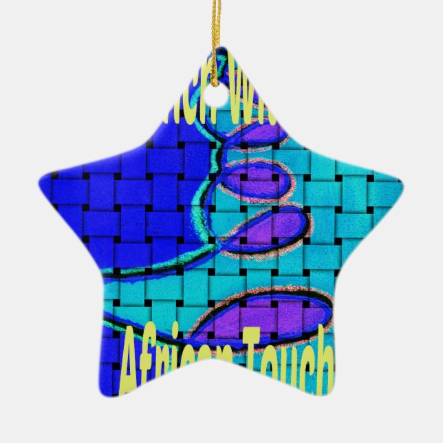 French Blue African Woven Abstract Purple Shape Ceramic Tree Decoration (Front)