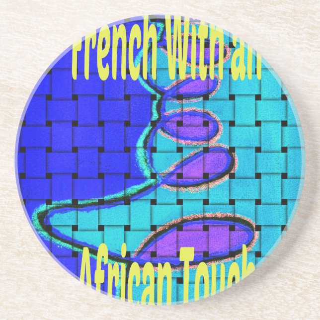 French Blue African Woven Abstract Purple Shape Coaster (Front)