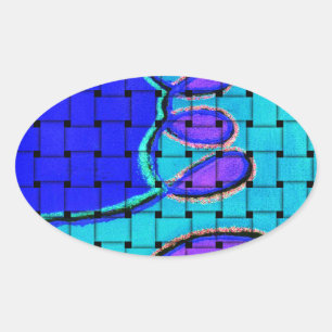 French Blue African Woven Abstract Purple Shape Oval Sticker